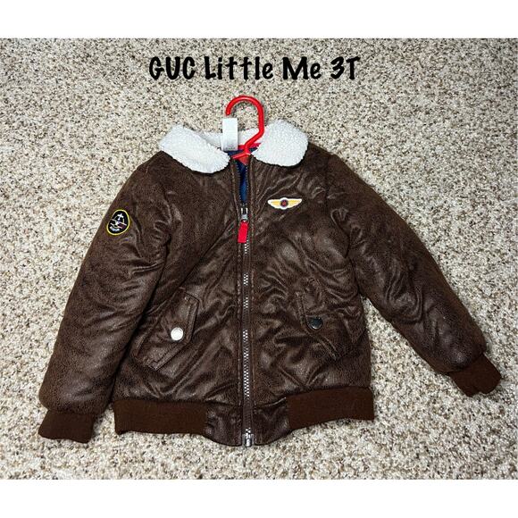 Little Me Aviator Pilot Bomber jacket Sherpa collar brown 3T - Picture 1 of 1